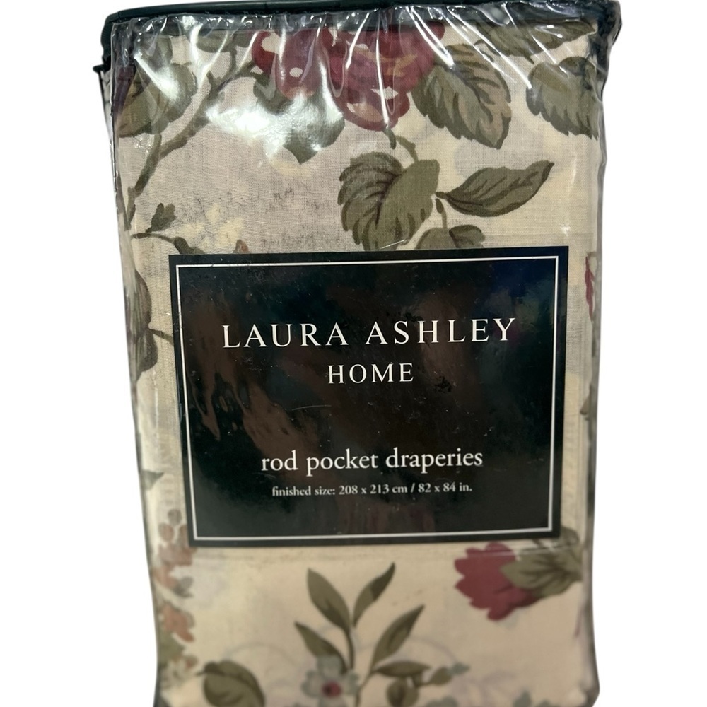 2 Panels Laura Ashley Glenmore Rod Pocket Drapes Burgundy Roses 84x40 New